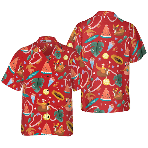 Drune | Hyperfavor Santa Surfing 3 Muster Hawaiian Shirt, Weihnachtshemden Kurzarm Button Down Shirt für Männer und Frauen