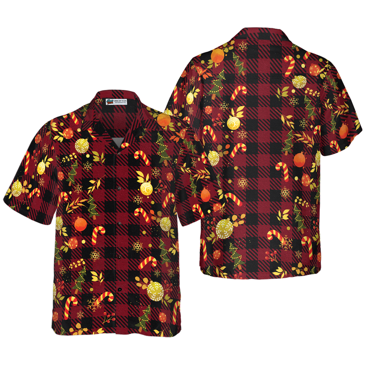 Drune | Hyperfavor Weihnachts-Hawaiian-Shirts, Frohe Weihnachten Rotkariertes Muster Shirt Kurzarm, Weihnachts-Shirt Geschenkidee Für Männer Und Frauen