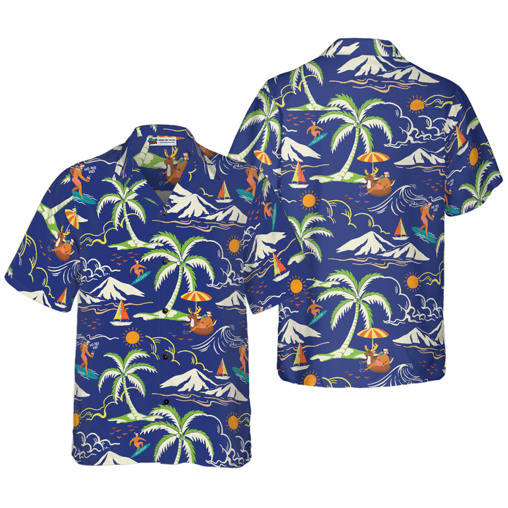 Drune | Hyperfavor Weihnachts-Hawaiian-Shirts, Santa Strand Sommer Muster 3 Kurzarmhemd, Weihnachtshemd Geschenkidee für Männer und Frauen