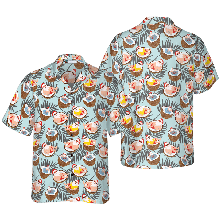 Drune | Hyperfavor Weihnachts-Hawaiian-Shirts, Weihnachtsmann mit Kokosnuss-Shirt Kurzarm, Weihnachts-Shirt-Idee Geschenk für Männer und Frauen