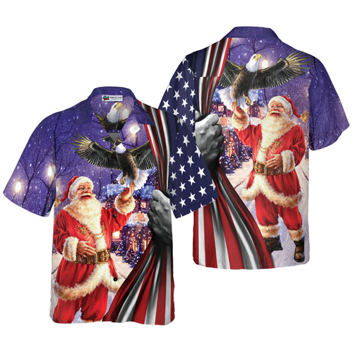 Drune | Hyperfavor Weihnachts-Hawaiian-Shirts, Santa mit Adler Shirt Kurzarm, Weihnachts-Shirt-Idee Geschenk für Männer und Frauen