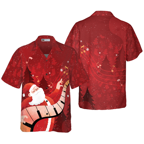 Drune | Hyperfavor Weihnachts-Hawaiian-Shirts für Männer und Frauen, Santa spielt Klavier Hawaiian Shirt Knopf-down Shirt Kurzarm