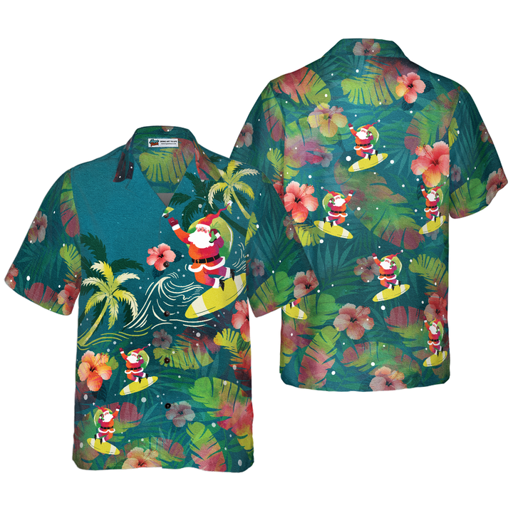 Drune | Hyperfavor Weihnachten Hawaiian Shirts für Männer und Frauen, Santa Surfen Tropisches Hawaiian Shirt Knopfdown Shirt Kurzarm