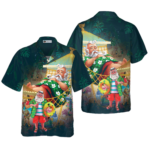 Drune | Hyperfavor Weihnachts-Hawaiian-Shirts, Weihnachtsmann am Strand Kurzarmhemd, Weihnachtshemd Geschenkidee für Männer und Frauen