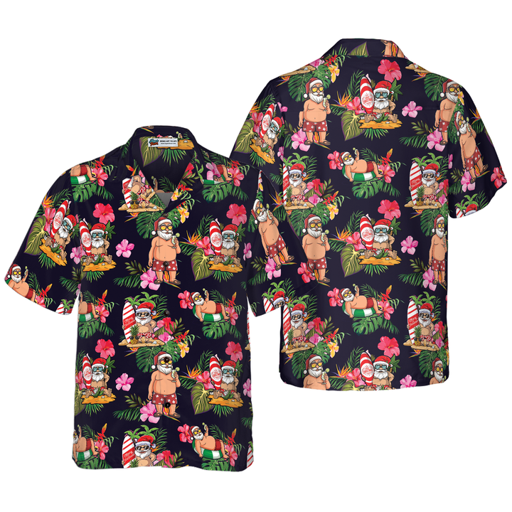 Drune | Hyperfavor Weihnachten Hawaiian Shirt, Santa mit tropischem Blumenmuster Kurzarmshirt, Weihnachtshir Idee Geschenk für Männer und Frauen