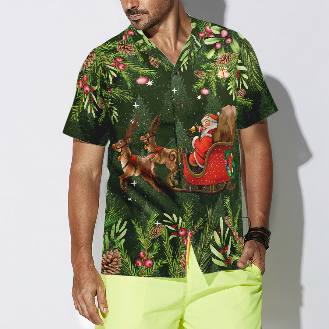 Drune | Hyperfavor Santa Santa Reitender Schlitten 1 Muster Hawaiian-Shirt, Weihnachtshemden Kurzarm Button-Down-Shirt für Männer und Frauen
