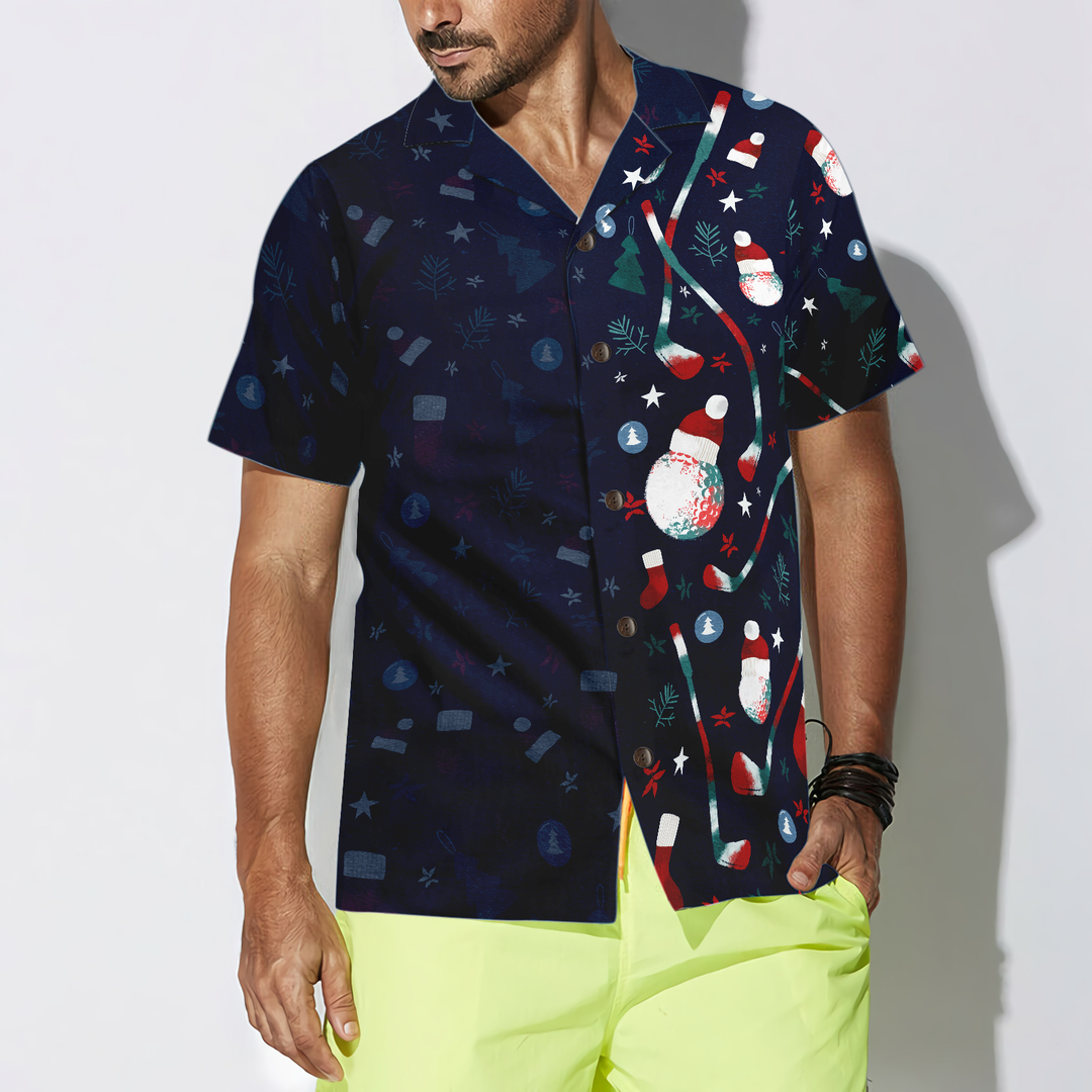 Drune | Hyperfavor Weihnachts-Golfmuster Hawaiian Shirt, Weihnachtshemden Kurzarm Button-Down Hemd für Männer und Frauen