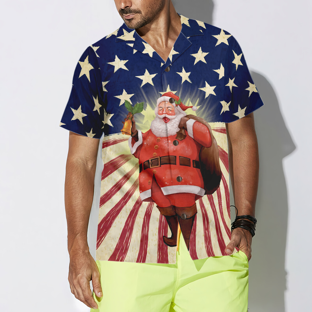 Drune | Hyperfavor Santa Weihnachten Santa Amerika Hawaiian-Shirt, Weihnachtshemden Kurzarm Knopf-down-Hemd für Männer und Frauen