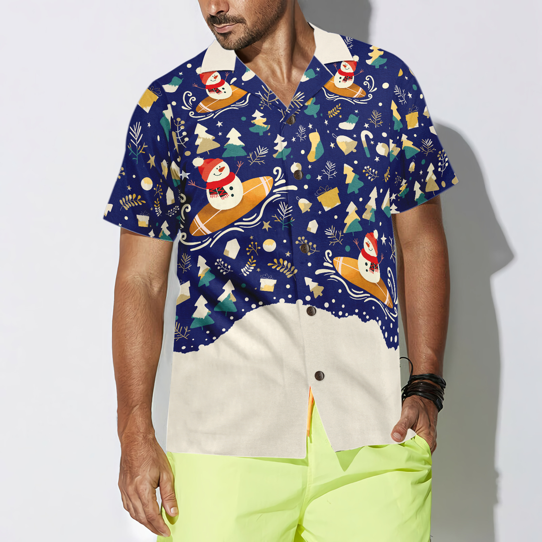 Drune | Hyperfavor Weihnachten Schneemann Surfen Hawaiian Hemd, Weihnachtshemden Kurzarm Button-Down-Hemd für Männer und Frauen