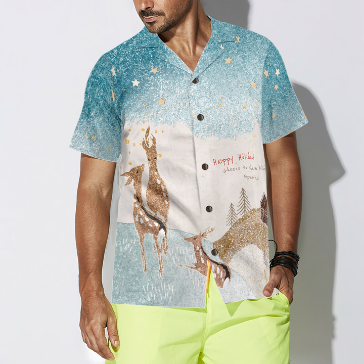 Drune | Hyperfavor Rentier Schnee Licht Hawaiian-Shirt, Weihnachtshemden Kurzarm Button-Down-Hemd für Männer und Frauen