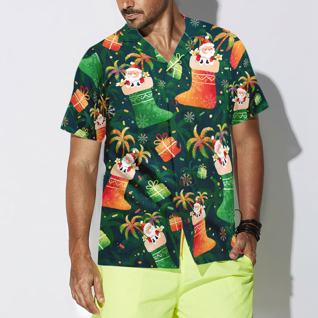 Drune | Hyperfavor Weihnachten Hawaiian Shirts, Santa Weihnachtsstrumpf Muster Shirt Kurzarm, Weihnachtshemd Geschenkidee für Männer und Frauen