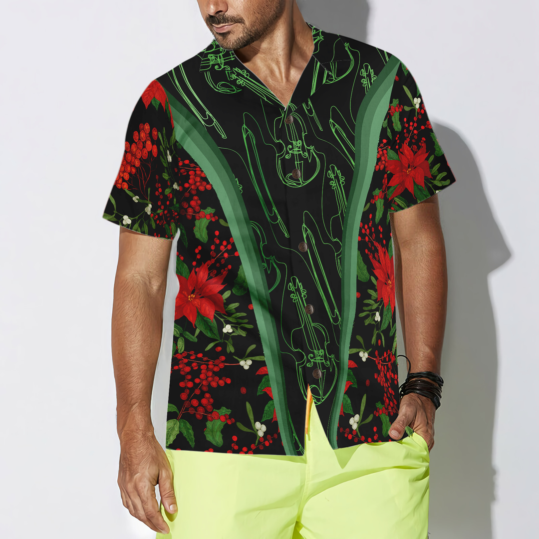 Drune | Hyperfavor Weihnachts-Hawaiianhemden, Weihnachtsgeigenmusik-Musterhemd Kurzarm, Weihnachtshemd Geschenkidee für Männer und Frauen