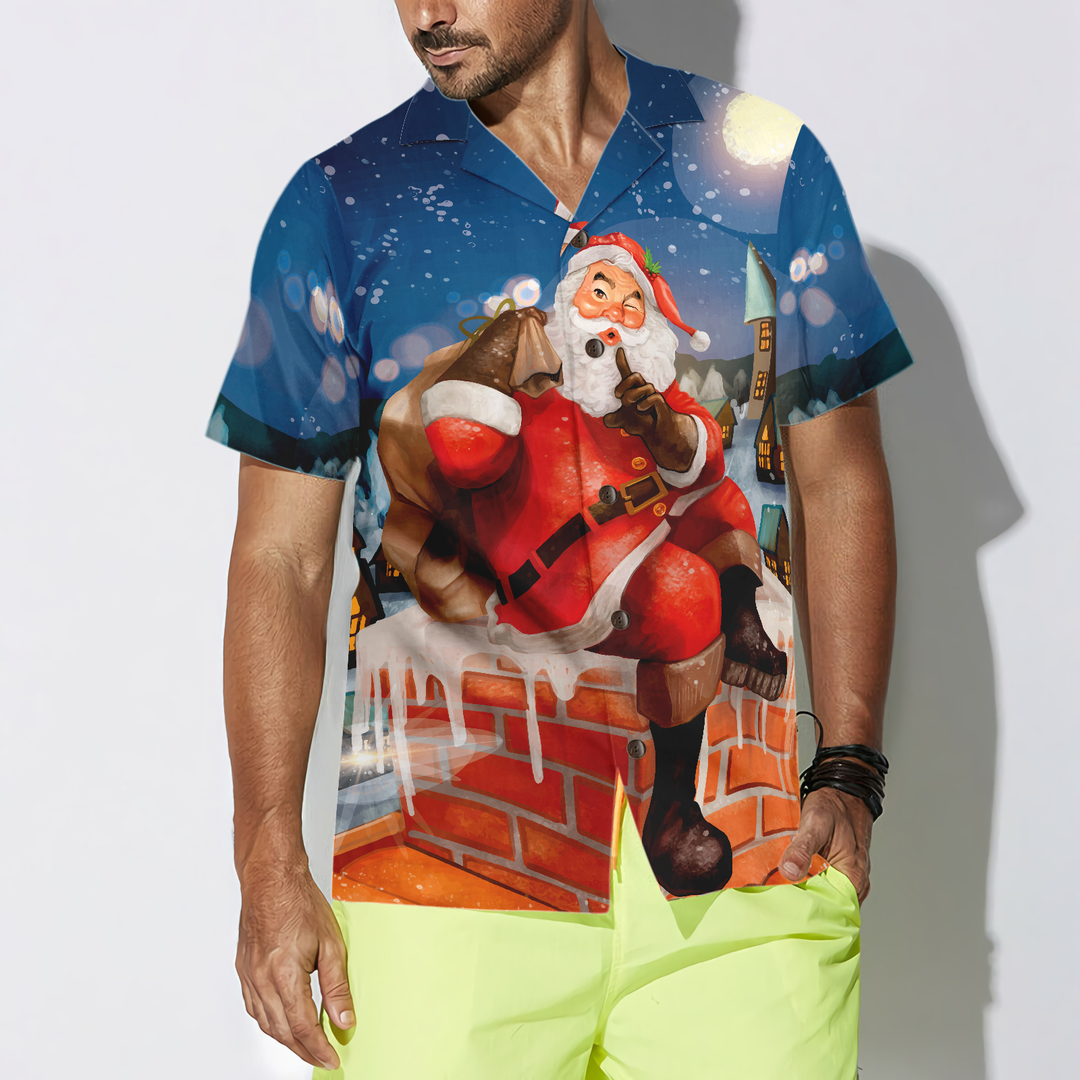 Drune | Hawaiian-Shirts, Santa mit Geschenk T-Shirt Kurzarm, Weihnachts-Shirt Geschenkidee für Männer und Frauen
