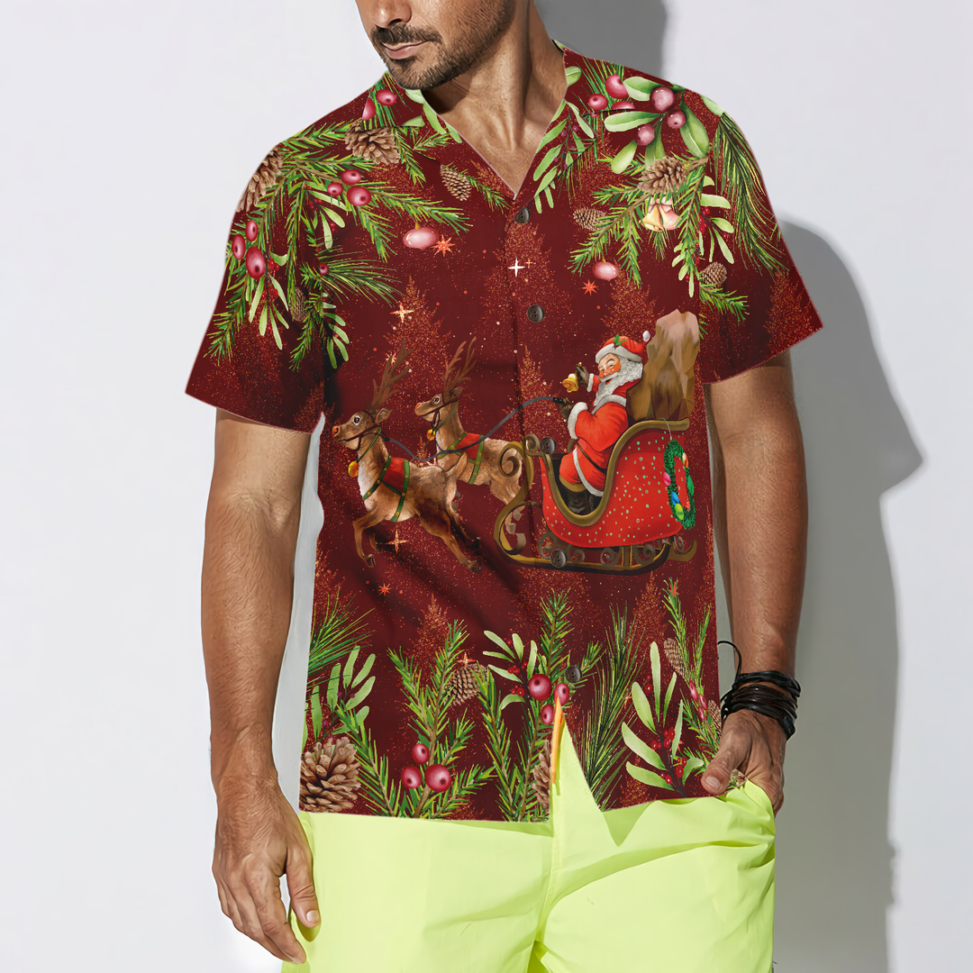 Drune | Hyperfavor Santa Santa Schlittenfahren 2 Muster Hawaiian Shirt, Weihnachtshemden Kurzarm Knopfdown Hemd Für Männer Und Frauen