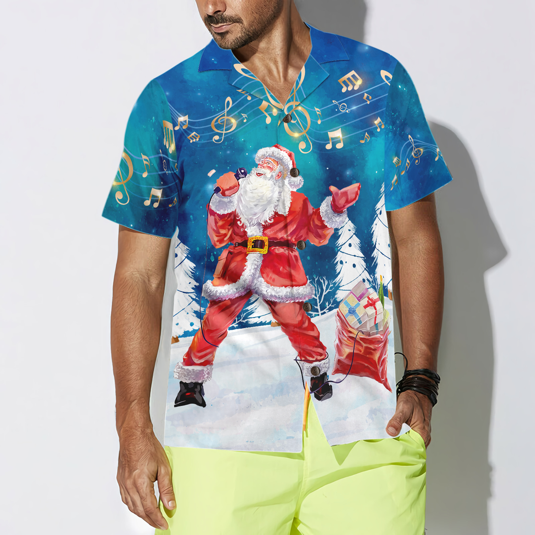 Drune | Hyperfavor Weihnachts-Hawaii-Hemden für Herren und Damen, Santa Sing Musik Hawaiian Shirt mit Knopfleiste Kurzarm