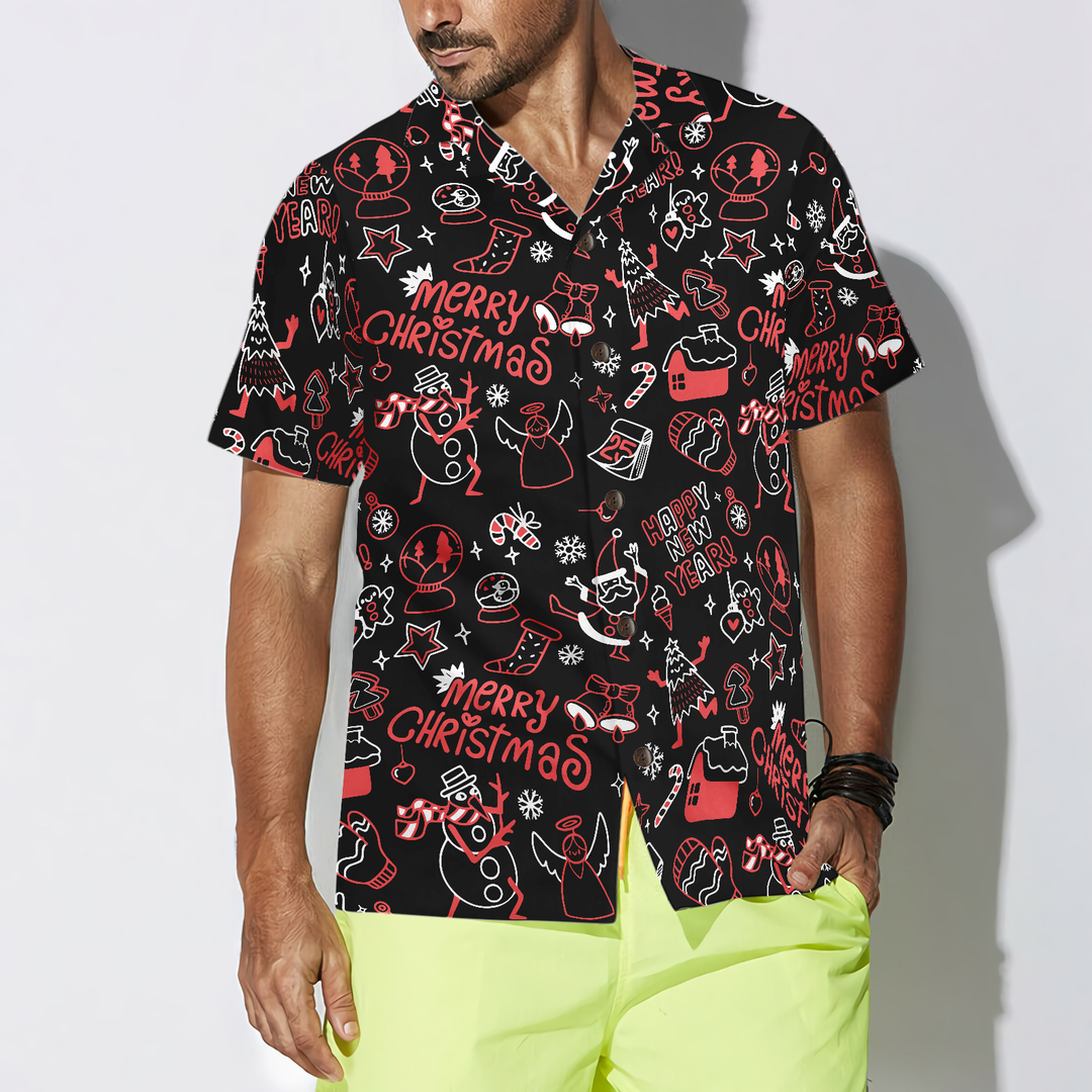 Drune | Hyperfavor Weihnachts-Hawaiianhemden, Weihnachts-Linienmuster-Hemd Kurzarm, Weihnachtshemd Geschenkidee für Männer und Frauen