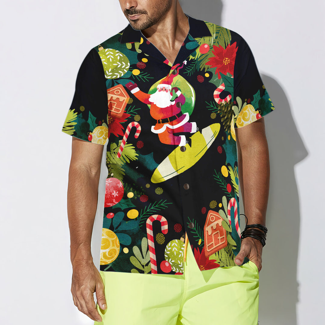 Drune | Hyperfavor Weihnachten Santa Surfen Hawaiian Shirt, Weihnachten Shirts Kurzarm Button-Down Shirt für Männer und Frauen
