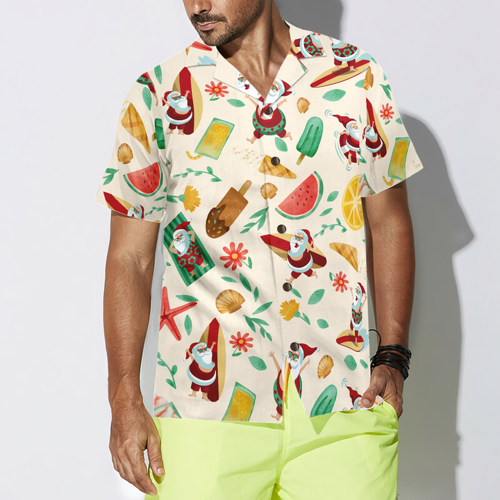 Drune | Hyperfavor Santa Surfing 1 Muster Hawaiian Shirt, Weihnachtshemden Kurzarm Knopf-down Hemd Für Männer Und Frauen