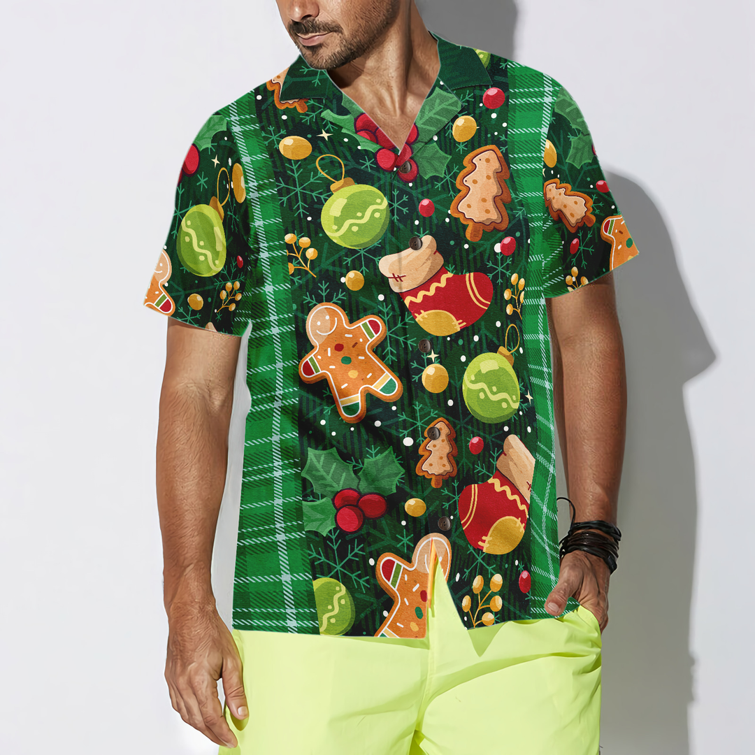 Drune | Hyperfavor Weihnachtsgrün Plaid Muster Hawaiian Shirt, Weihnachtshemden Kurzarm Button-Down Shirt für Männer und Frauen