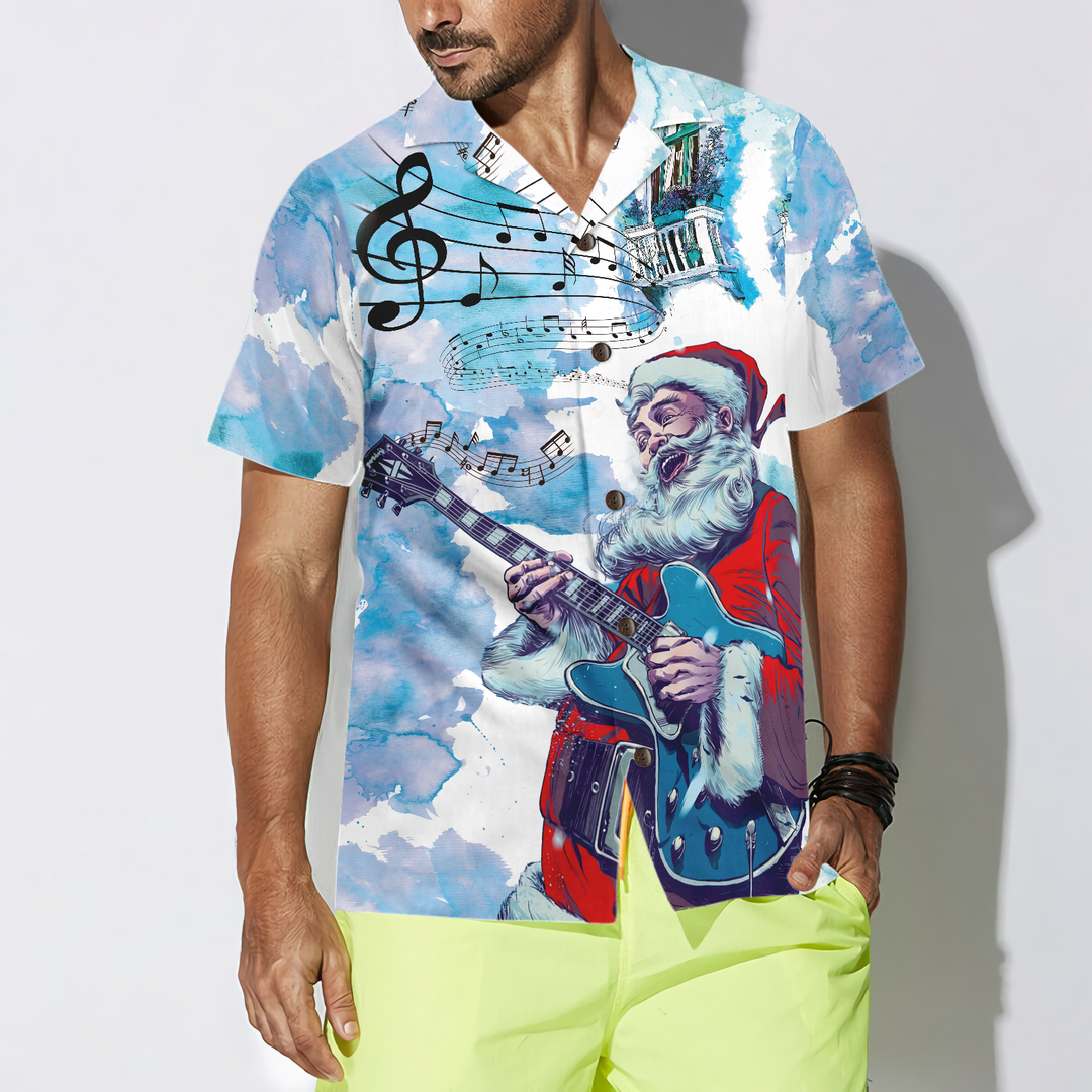 Drune | Hyperfavor Weihnachts-Hawaiianhemden, Weihnachtsmann-Gitarrenmusik-Musterhemd Kurzarm, Weihnachtshemden-Idee Geschenke für Männer und Frauen