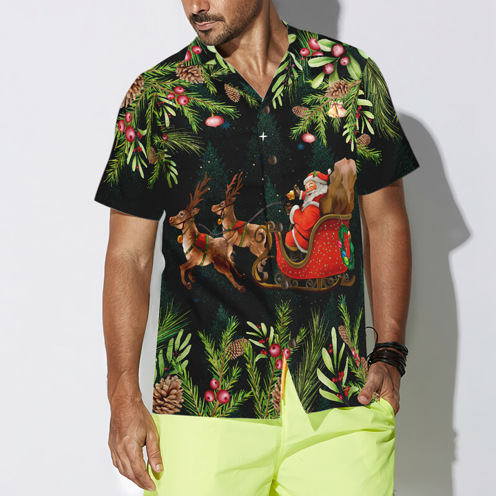 Drune | Hyperfavor Santa Santa Riding Sleigh 3 Muster Hawaiian Shirt, Weihnachtshemden Kurzarm Button-Down-Hemd Für Männer Und Frauen