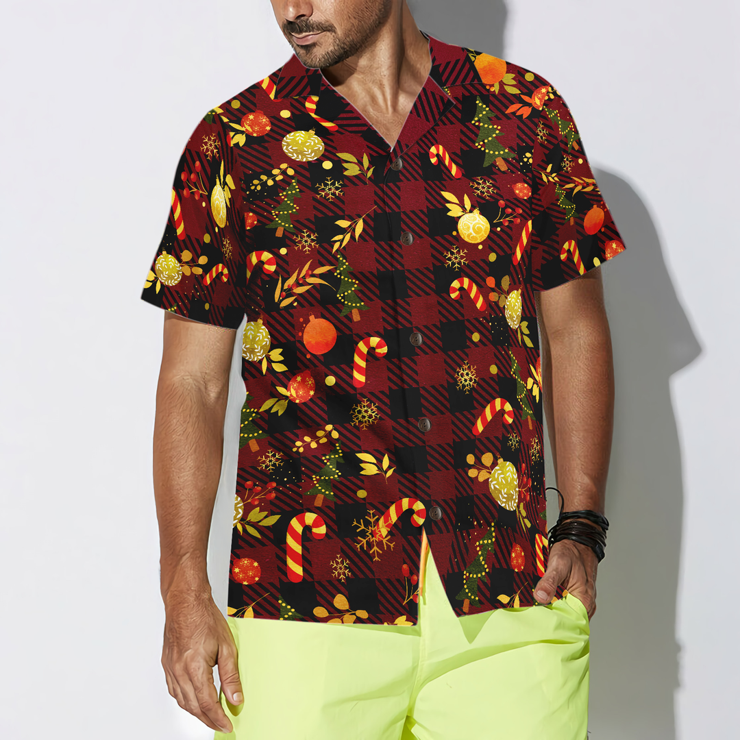 Drune | Hyperfavor Weihnachts-Hawaiian-Shirts, Frohe Weihnachten Rotkariertes Muster Shirt Kurzarm, Weihnachts-Shirt Geschenkidee Für Männer Und Frauen