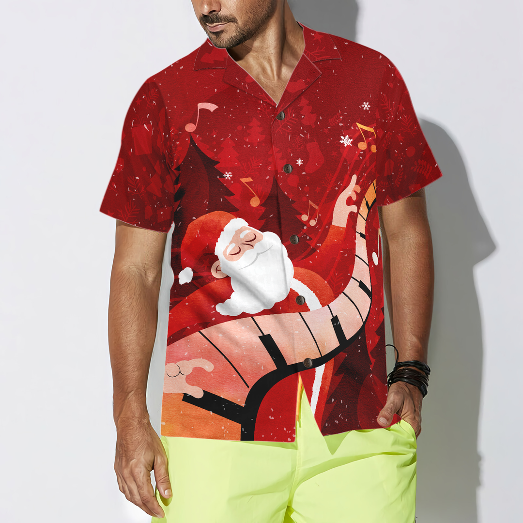 Drune | Hyperfavor Weihnachts-Hawaiian-Shirts für Männer und Frauen, Santa spielt Klavier Hawaiian Shirt Knopf-down Shirt Kurzarm