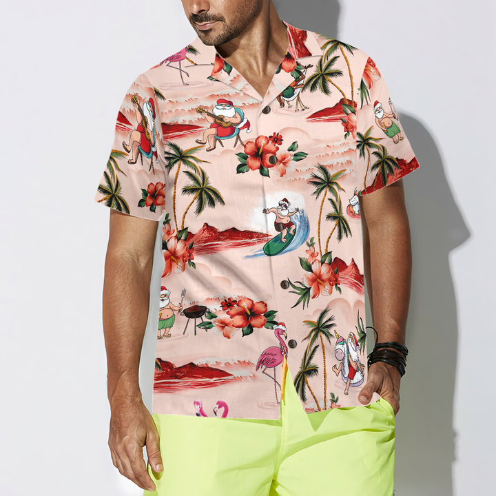 Drune | Hyperfavor Weihnachts-Hawaiian-Shirts für Männer und Frauen, Santa Strand Weihnachtsmuster Hawaiian Shirt Button-Down-Shirt Kurzarm