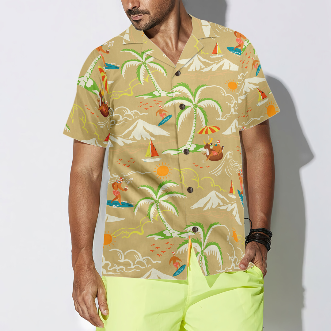 Drune | Hyperfavor Weihnachts-Hawaiian-Shirts, Santa Strand Sommer Muster 4 Shirt Kurzarm, Weihnachtshemd Geschenkidee für Männer und Frauen