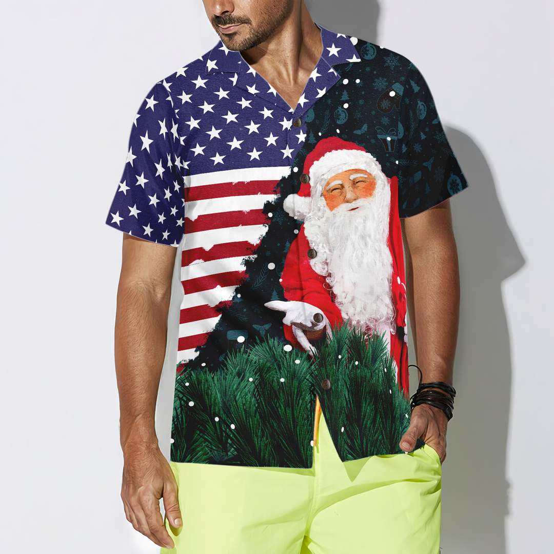Drune | Hyperfavor Weihnachten Hawaiian Shirts, Santa USA Flaggenmuster Hemd Kurzarm, Weihnachtshemd Geschenkidee Für Männer Und Frauen