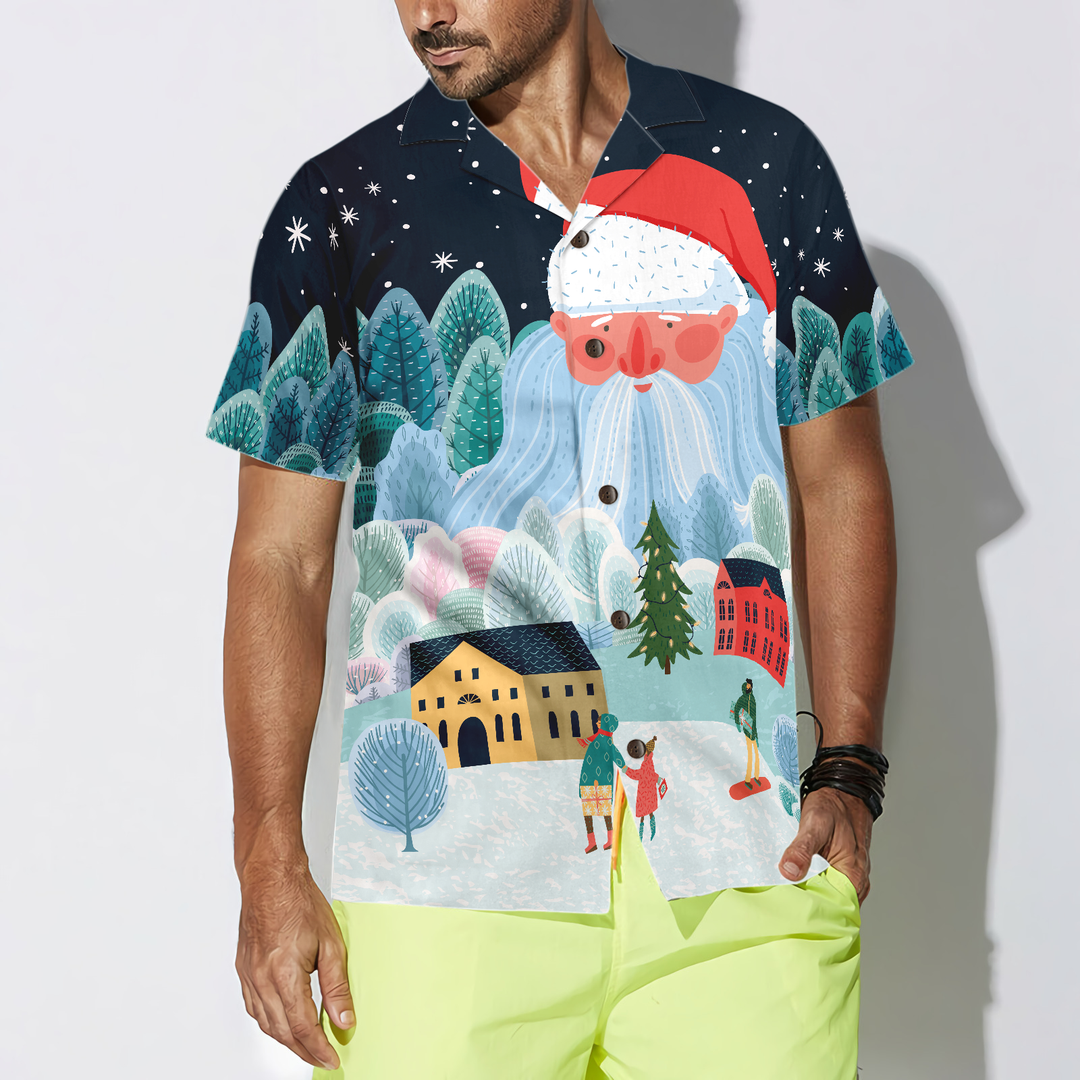 Drune | Hyperfavor Weihnachten Hawaiian Shirts für Männer und Frauen, Xmas Santa Tower Hawaiian Shirt Button Down Shirt Kurzarm