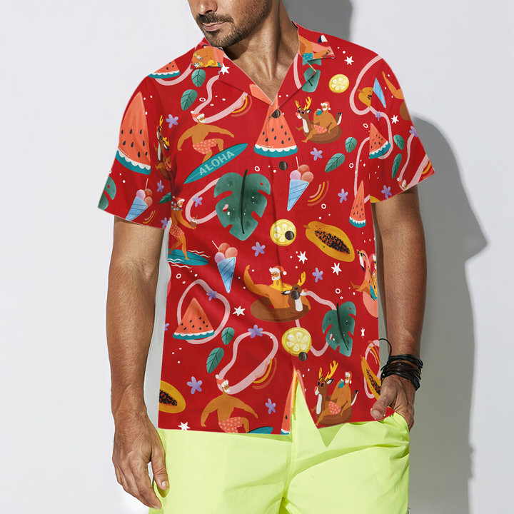 Drune | Hyperfavor Santa Surfing 3 Muster Hawaiian Shirt, Weihnachtshemden Kurzarm Button Down Shirt für Männer und Frauen