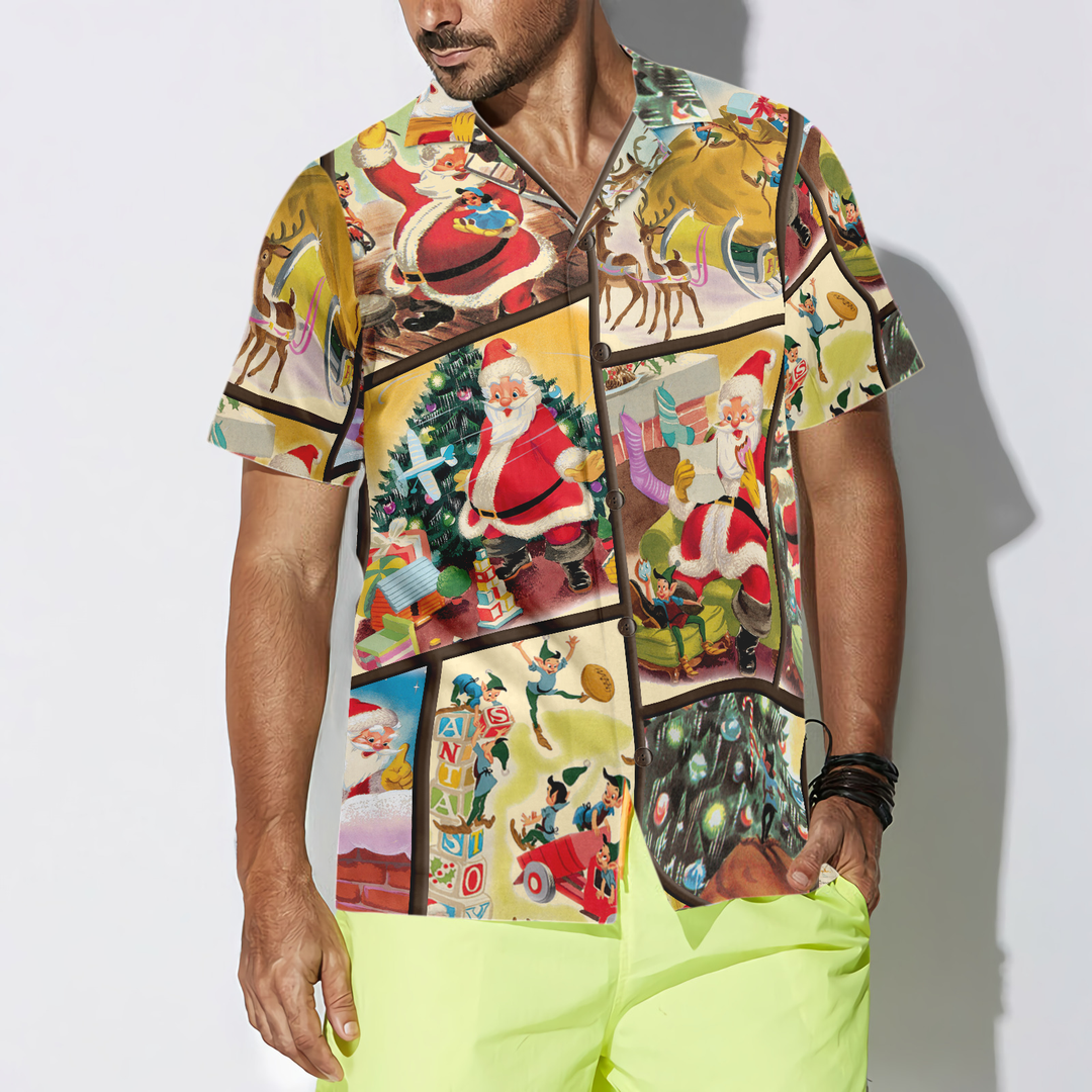Drune | Hyperfavor Weihnachten Hawaiian Shirts für Herren und Damen, Santa Elf Geschenk Hawaiian Shirt Knopfleiste Kurzarm