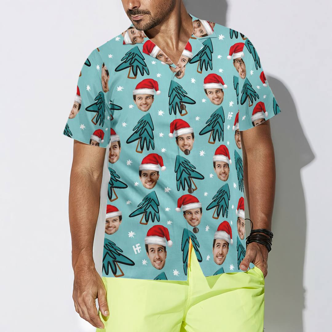 Drune | Lustiges benutzerdefiniertes Gesicht Weihnachtsbaum benutzerdefiniertes Hawaiian Shirt