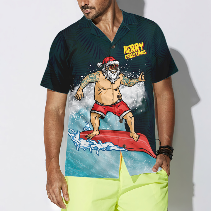 Drune | Hyperfavor Weihnachts-Hawaiianhemden, Surfender Weihnachtsmann Fröhliche Weihnachten Shirt Kurzarm, Weihnachtshemden Geschenkidee für Männer und Frauen