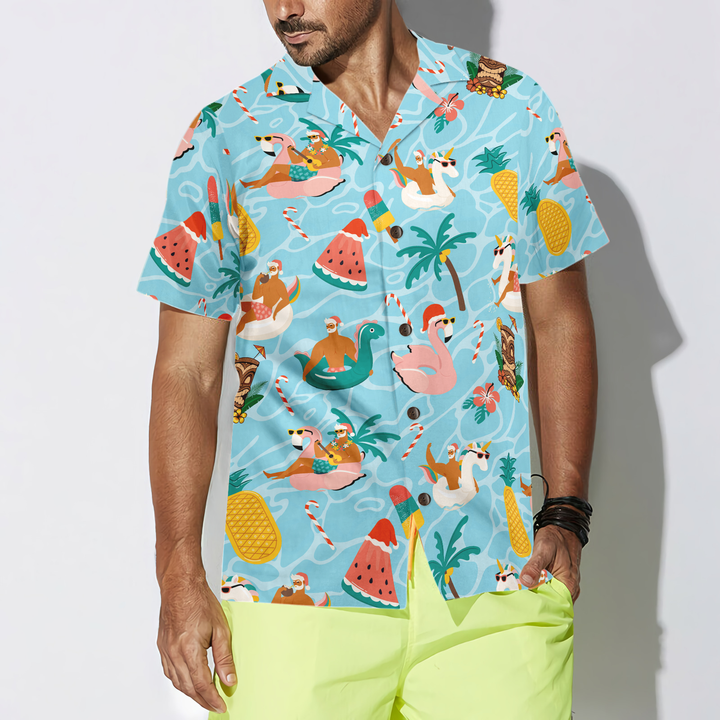 Drune | Hyperfavor Weihnachts-Hawaiian-Shirts, Santa Strand Sommerhemd Kurzarm, Weihnachtshemd Idee Geschenk für Männer und Frauen