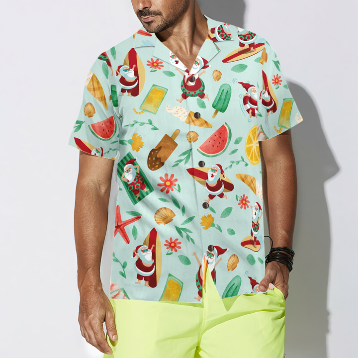 Drune | Hyperfavor Santa Surfing 2 Muster Hawaiianhemd, Weihnachtshemden Kurzarm Knopf-down Hemd für Herren und Damen