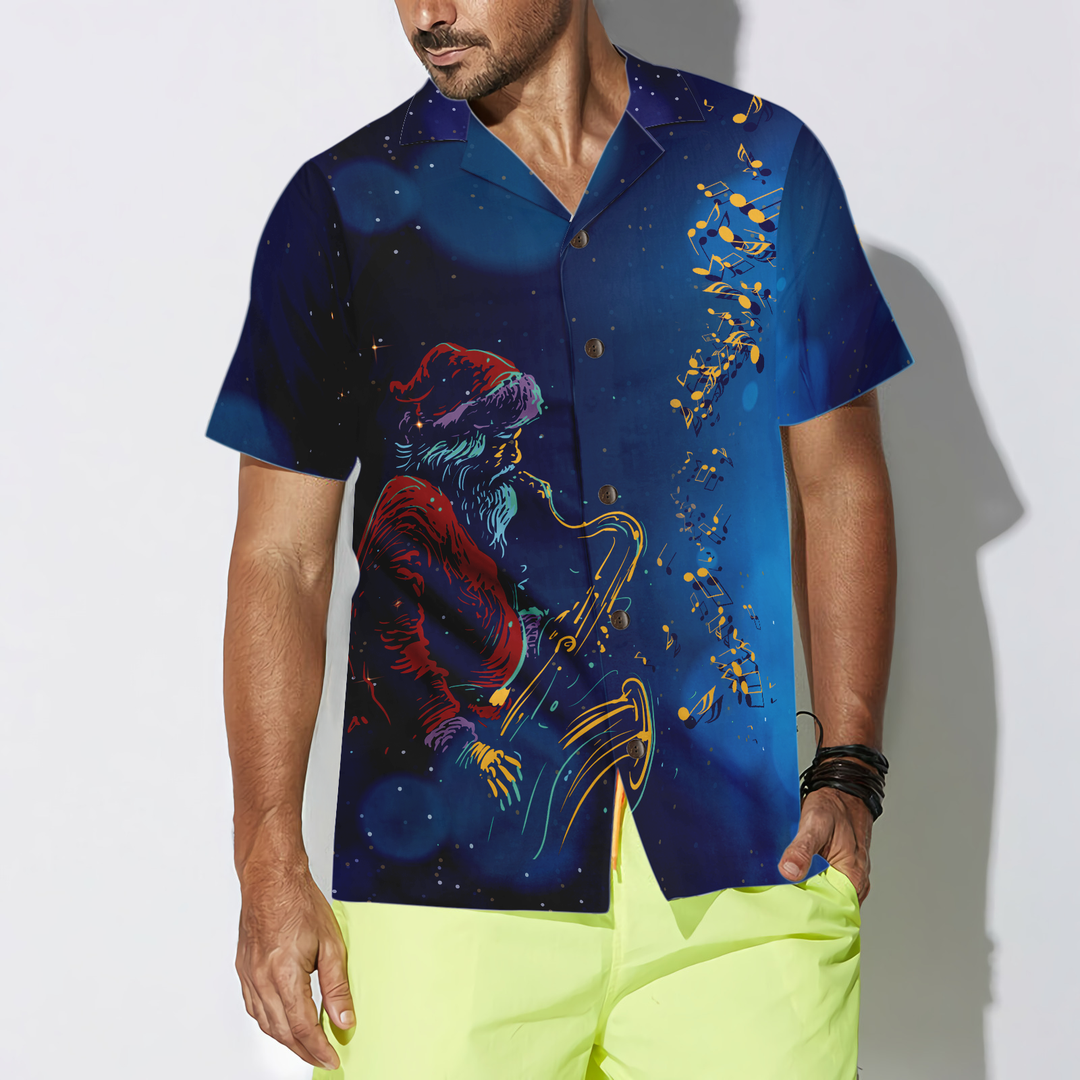 Drune | Hyperfavor Weihnachts-Hawaiihhemden, Santa Claus spielt das Saxophon Shirt Kurzarm, Weihnachtshemd Geschenkidee für Männer und Frauen