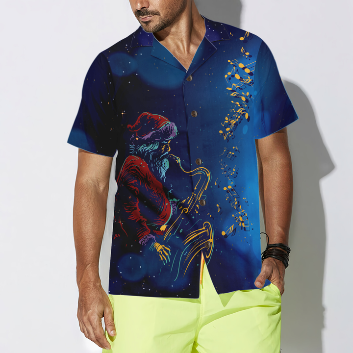 Drune | Hyperfavor Weihnachts-Hawaiihhemden, Santa Claus spielt das Saxophon Shirt Kurzarm, Weihnachtshemd Geschenkidee für Männer und Frauen