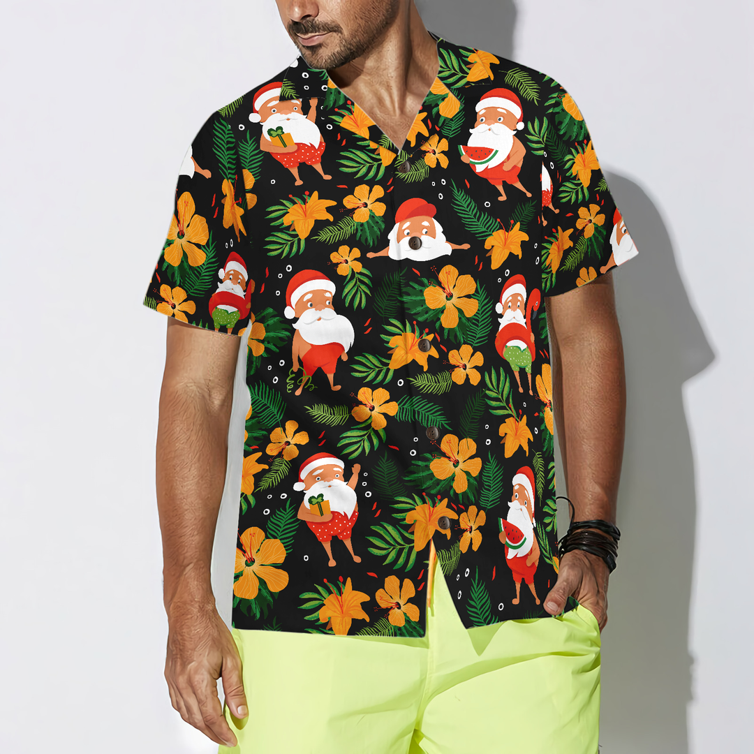 Drune | Hyperfavor Weihnachts-Hawaiianhemden, Santa Schwimmendes tropisches Muster kurzärmliges Hemd, Weihnachtshemd Idee Geschenk für Männer und Frauen