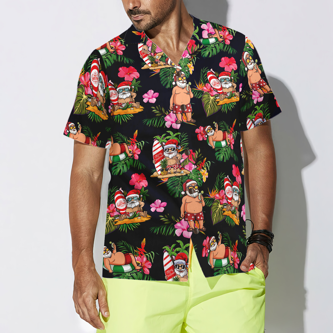 Drune | Hyperfavor Weihnachten Hawaiian Shirt, Santa mit tropischem Blumenmuster Kurzarmshirt, Weihnachtshir Idee Geschenk für Männer und Frauen