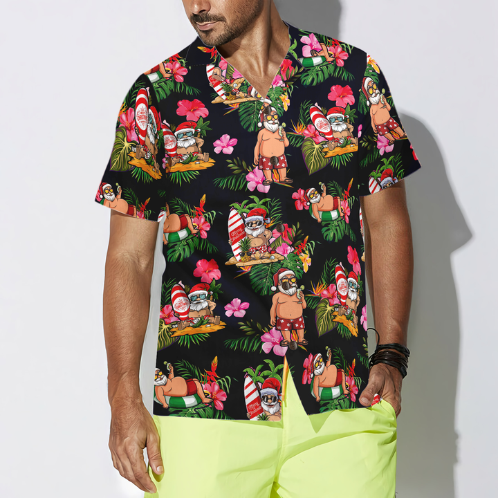 Drune | Hyperfavor Weihnachten Hawaiian Shirt, Santa mit tropischem Blumenmuster Kurzarmshirt, Weihnachtshir Idee Geschenk für Männer und Frauen