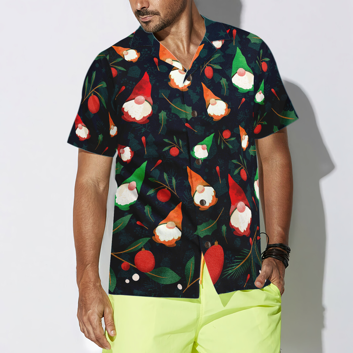 Drune | Hyperfavor Weihnachts-Hawaiian-Shirts, Weihnachtsgnom-Musterhemden Kurzarm, Weihnachtshemd Geschenkidee für Männer und Frauen