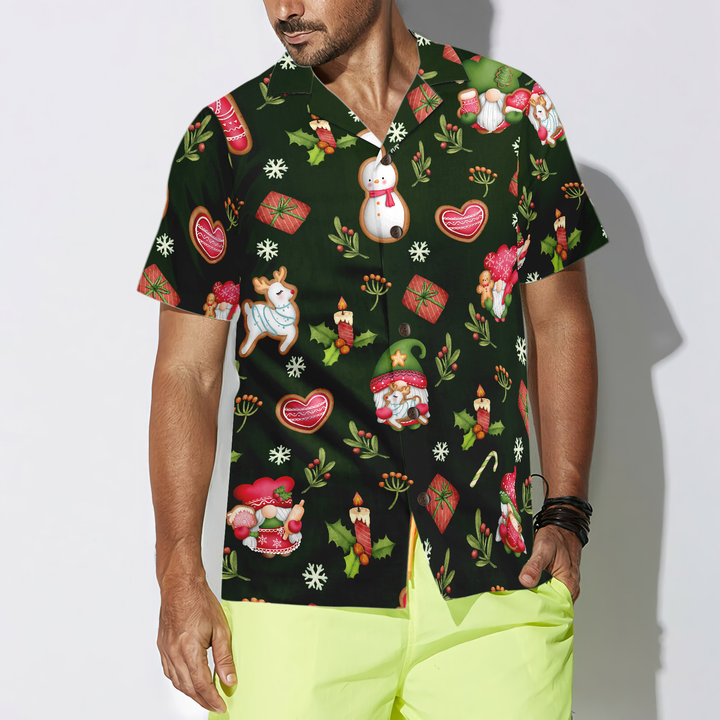 Drune | Hyperfavor Weihnachts-Hawaiianhemden für Männer und Frauen, Gnome Fröhliche Weihnachten Hawaiian Shirt Button Down Shirt Kurzarm