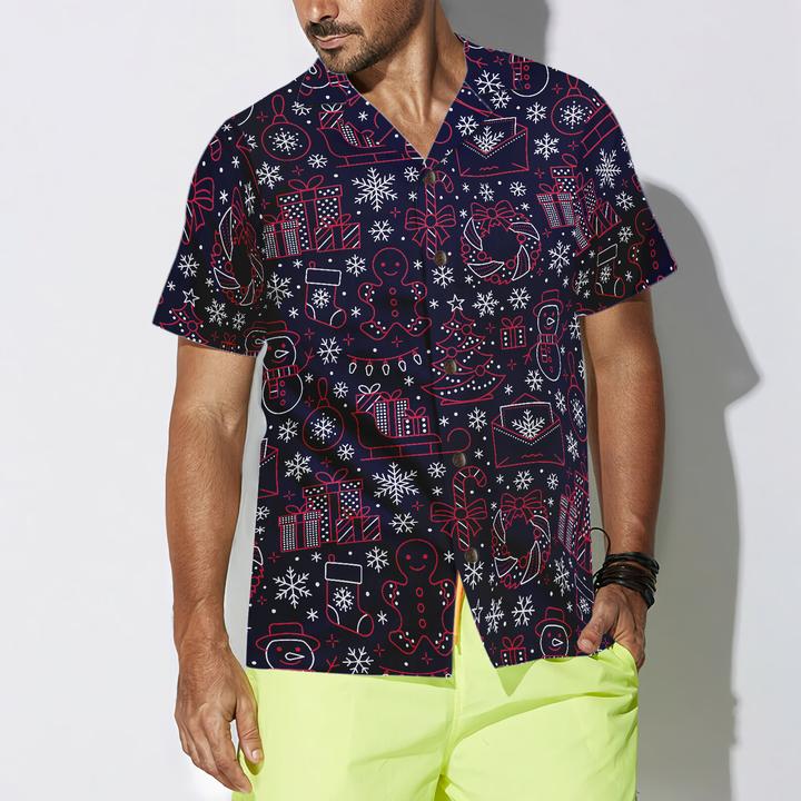 Drune | Hawaiian Hemden, Weihnachtslinienmuster Shirt Kurzarm, Weihnachtshemd Geschenkidee für Männer und Frauen