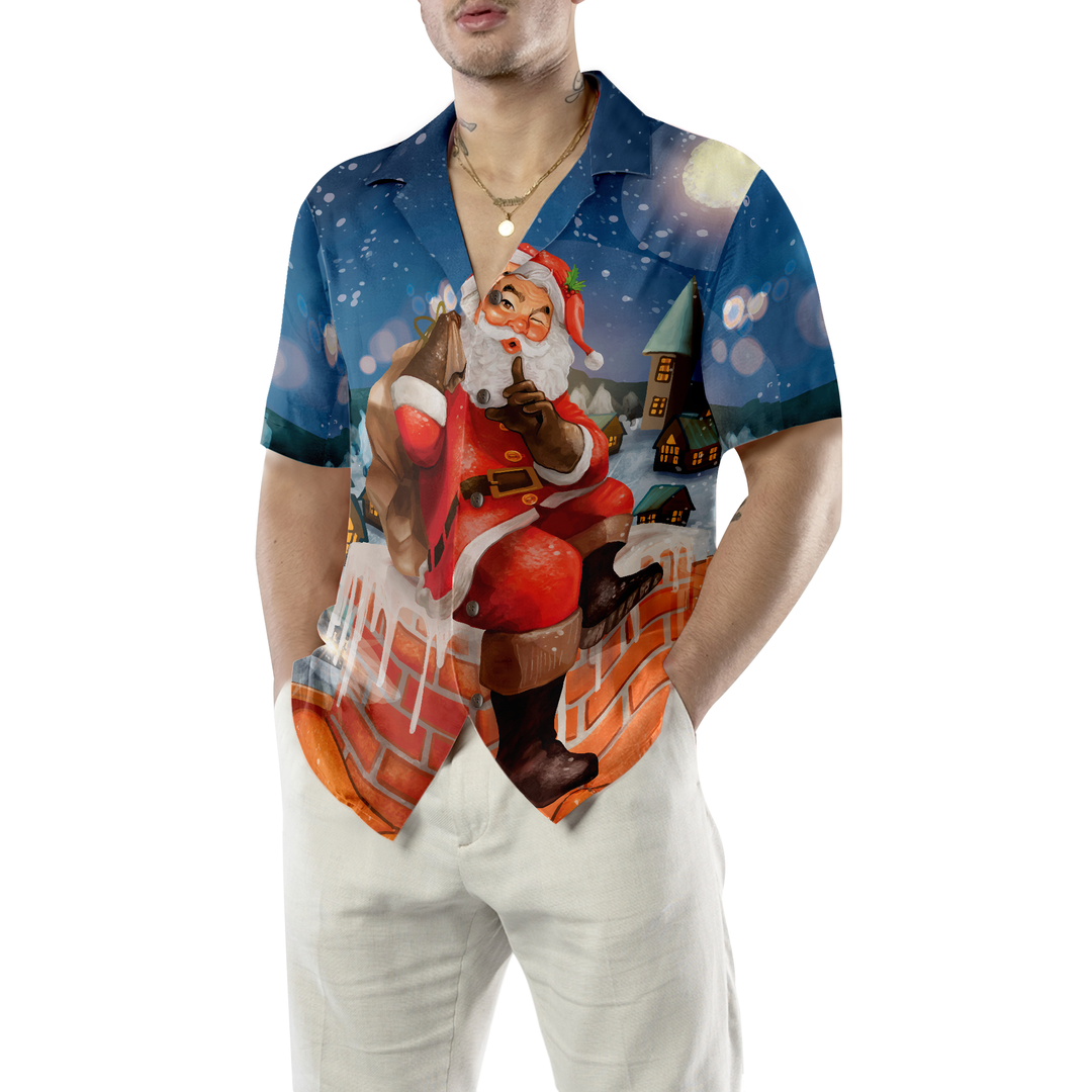 Drune | Hawaiian-Shirts, Santa mit Geschenk T-Shirt Kurzarm, Weihnachts-Shirt Geschenkidee für Männer und Frauen