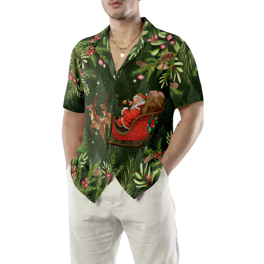 Drune | Hyperfavor Santa Santa Reitender Schlitten 1 Muster Hawaiian-Shirt, Weihnachtshemden Kurzarm Button-Down-Shirt für Männer und Frauen