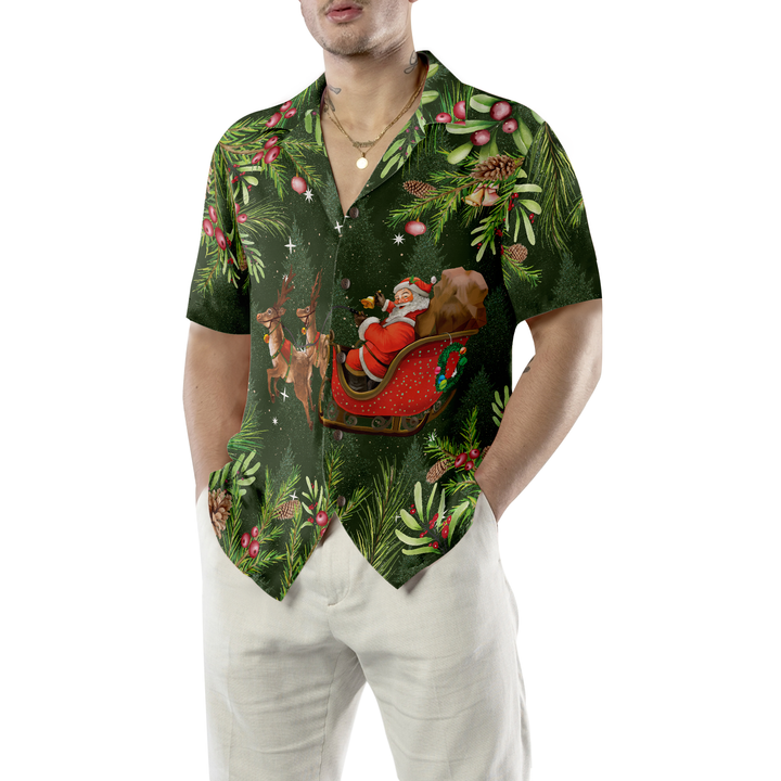 Drune | Hyperfavor Santa Santa Reitender Schlitten 1 Muster Hawaiian-Shirt, Weihnachtshemden Kurzarm Button-Down-Shirt für Männer und Frauen