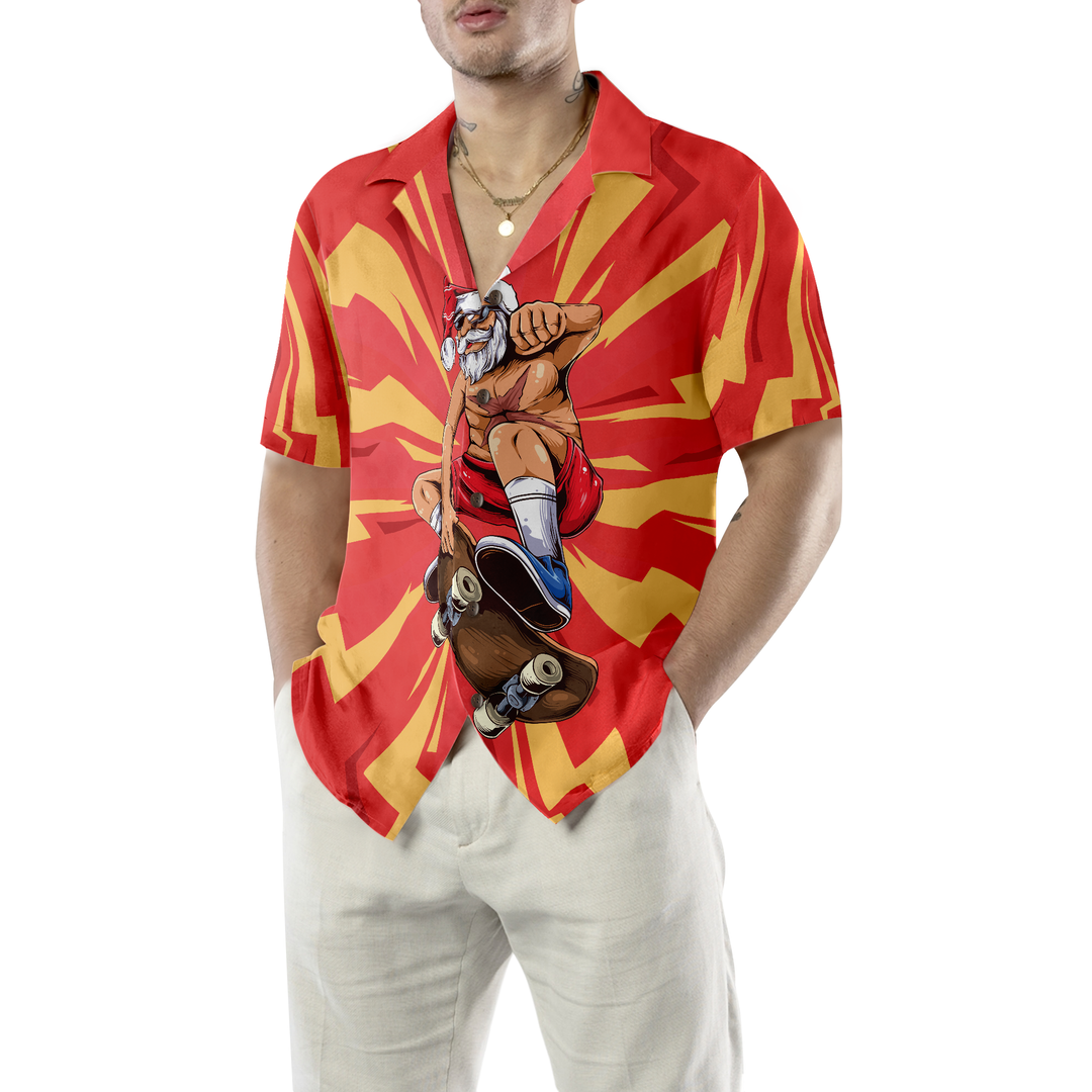 Drune | Hyperfavor Weihnachten Hawaiian-Shirts für Männer und Frauen, Santa Skateboarder Hawaiian-Shirt Kurzarm Hemd