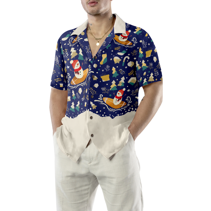 Drune | Hyperfavor Weihnachten Schneemann Surfen Hawaiian Hemd, Weihnachtshemden Kurzarm Button-Down-Hemd für Männer und Frauen